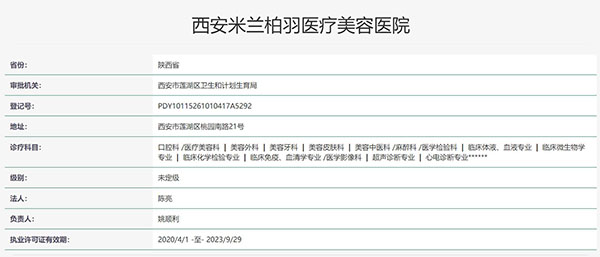 西安米兰柏羽医疗美容医院认证
