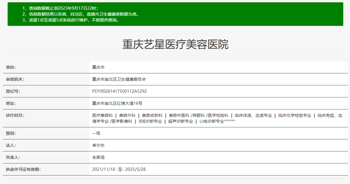 重庆艺星医疗美容医院许可证