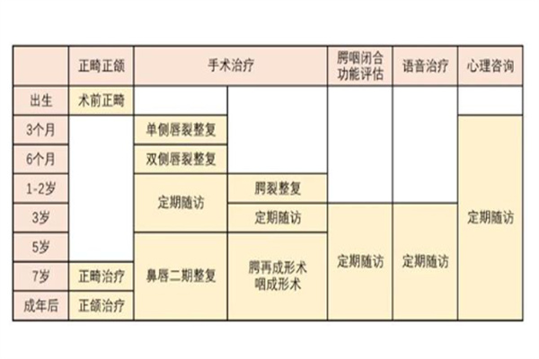 唇腭裂序列治疗表