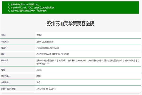 苏州芘丽芙华美美容医院许可证