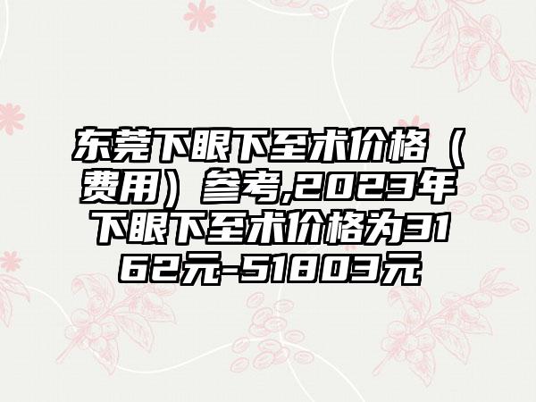 东莞下眼下至术价格（费用）参考,2023年下眼下至术价格为3162元-51803元