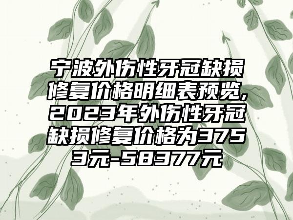 宁波外伤性牙冠缺损修复价格明细表预览,2023年外伤性牙冠缺损修复价格为3753元-58377元