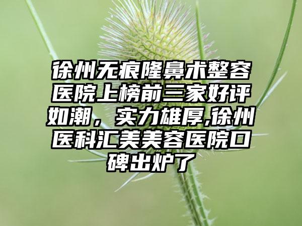 徐州无痕隆鼻术整容医院上榜前三家好评如潮，实力雄厚,徐州医科汇美美容医院口碑出炉了