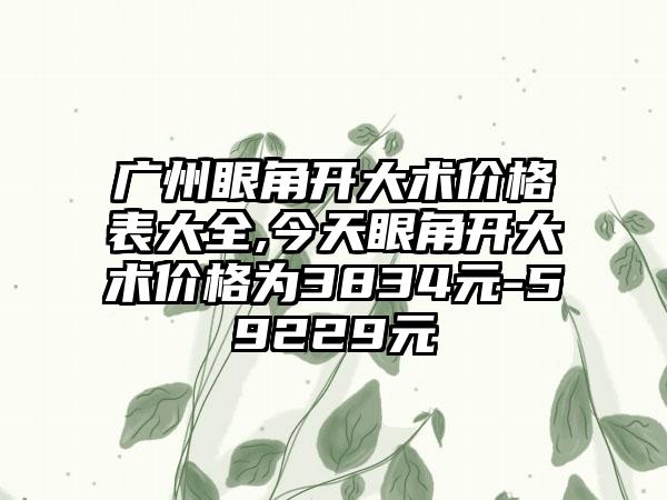 广州眼角开大术价格表大全,今天眼角开大术价格为3834元-59229元