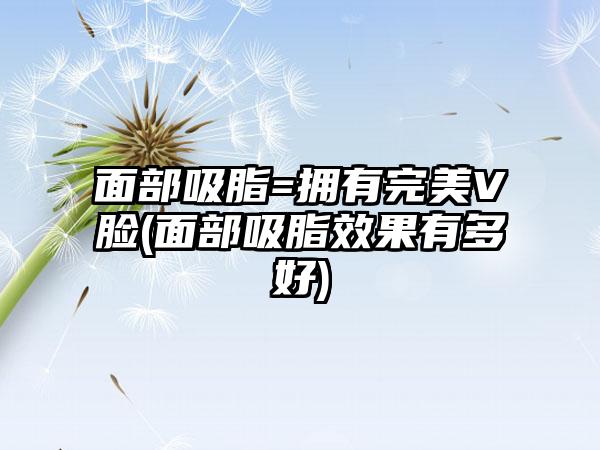 面部吸脂=拥有理想V脸(面部吸脂成果有多好)