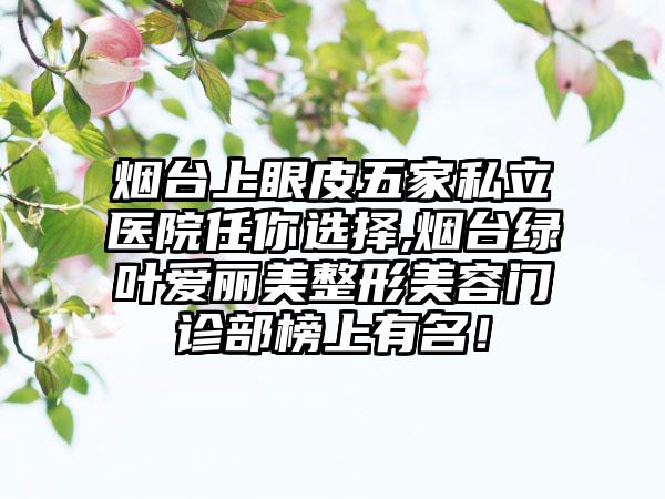 烟台上眼皮五家私立医院任你选择,烟台绿叶爱丽美整形美容门诊部榜上有名！