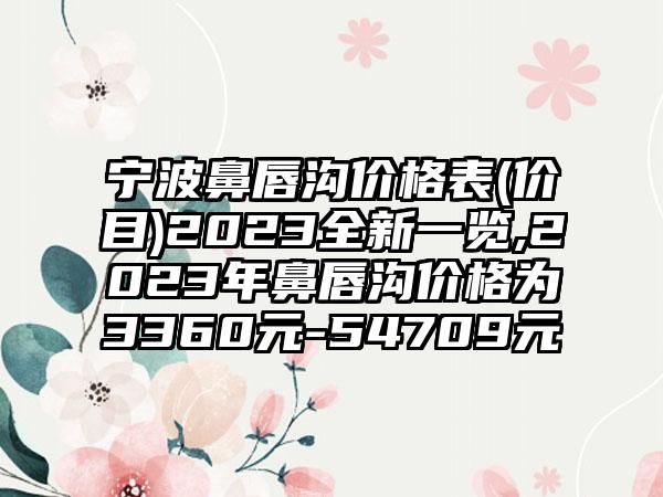 宁波鼻唇沟价格表(价目)2023全新一览,2023年鼻唇沟价格为3360元-54709元