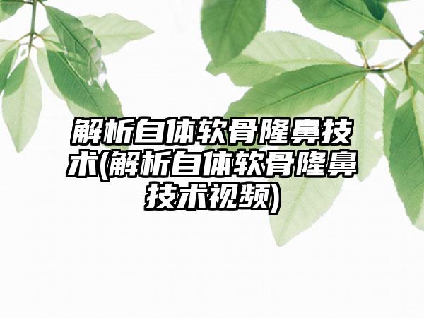 解析自体软骨隆鼻技术(解析自体软骨隆鼻技术视频)