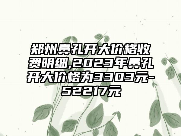 郑州鼻孔开大价格收费明细,2023年鼻孔开大价格为3303元-52217元