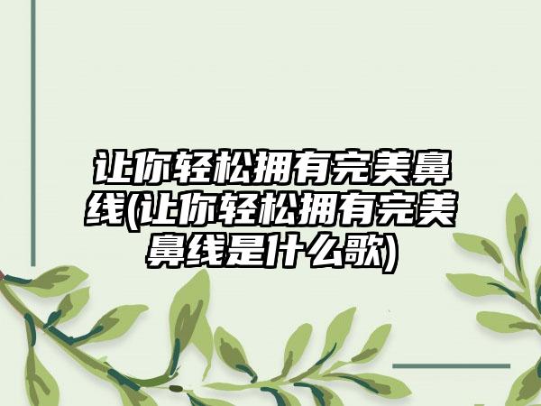 让你轻松拥有理想鼻线(让你轻松拥有理想鼻线是什么歌)