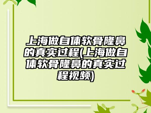 上海做自体软骨隆鼻的真实过程(上海做自体软骨隆鼻的真实过程视频)