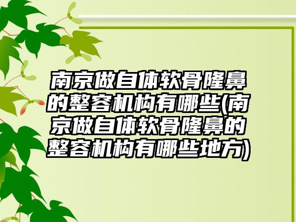 南京做自体软骨隆鼻的整容机构有哪些(南京做自体软骨隆鼻的整容机构有哪些地方)