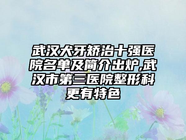 武汉犬牙矫治十强医院名单及简介出炉,武汉市第三医院整形科更有特色