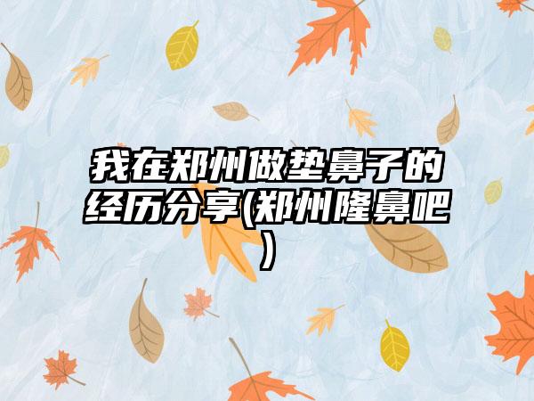 我在郑州做垫鼻子的经历分享(郑州隆鼻吧)