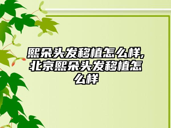 熙朵头发移植怎么样,北京熙朵头发移植怎么样