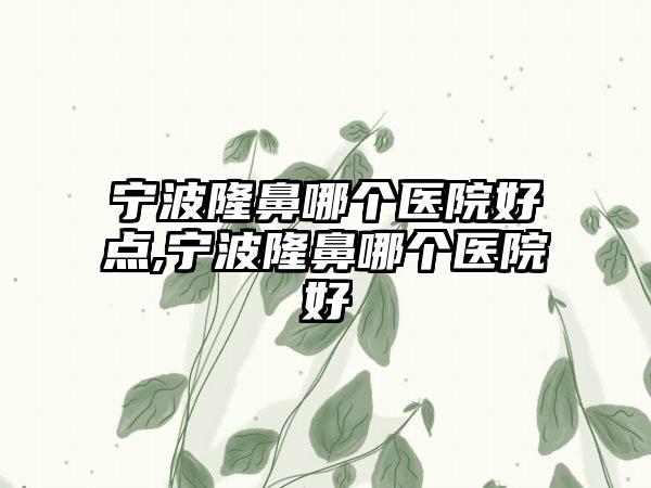 宁波隆鼻哪个医院好点,宁波隆鼻哪个医院好