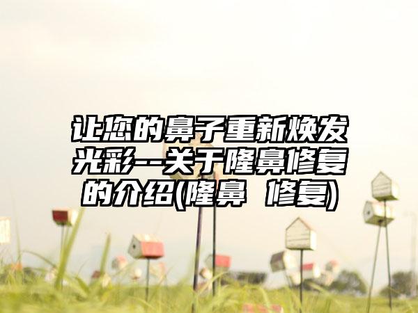 让您的鼻子重新焕发光彩--关于隆鼻修复的介绍(隆鼻 修复)