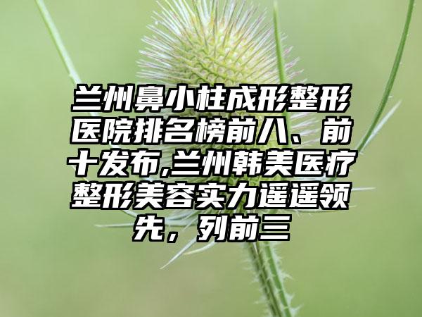 兰州鼻小柱成形整形医院排名榜前八、前十发布,兰州韩美医疗整形美容实力遥遥领跑，列前三