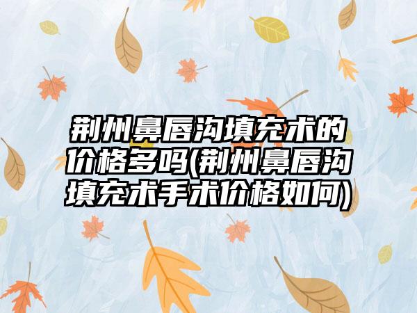 荆州鼻唇沟填充术的价格多吗(荆州鼻唇沟填充术手术价格如何)