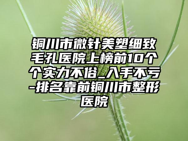 铜川市微针美塑细致毛孔医院上榜前10个个实力不俗_入手不亏-排名靠前铜川市整形医院