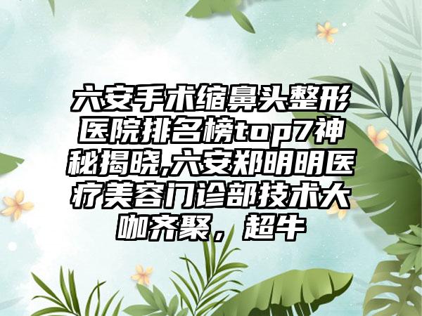 六安手术缩鼻头整形医院排名榜top7神秘揭晓,六安郑明明医疗美容门诊部技术大咖齐聚，超牛