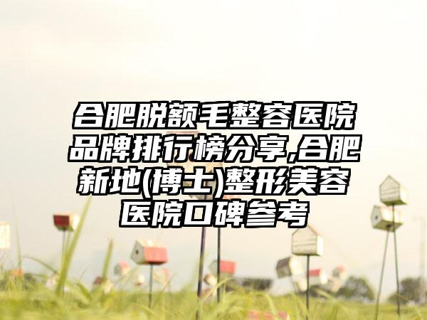 合肥脱额毛整容医院品牌排行榜分享,合肥新地(博士)整形美容医院口碑参考