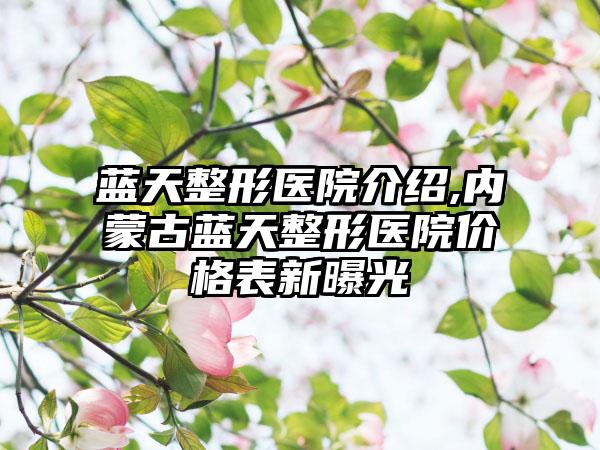 蓝天整形医院介绍,内蒙古蓝天整形医院价格表新曝光