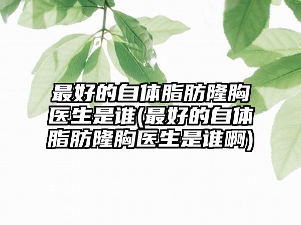 较好的自体脂肪隆胸医生是谁(较好的自体脂肪隆胸医生是谁啊)