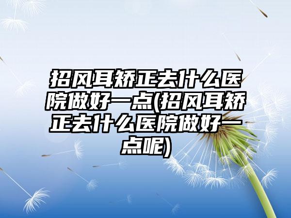 招风耳矫正去什么医院做好一点(招风耳矫正去什么医院做好一点呢)