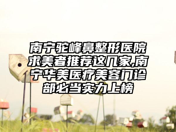 南宁驼峰鼻整形医院求美者推荐这几家,南宁华美医疗美容门诊部必当实力上榜