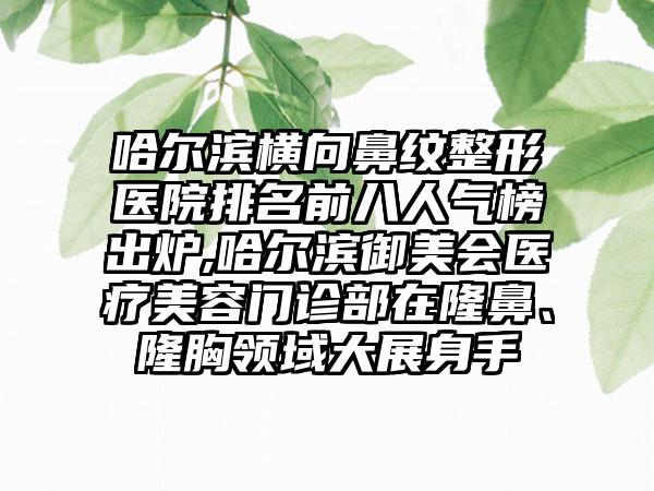 哈尔滨横向鼻纹整形医院排名前八人气榜出炉,哈尔滨御美会医疗美容门诊部在隆鼻、隆胸领域大展身手