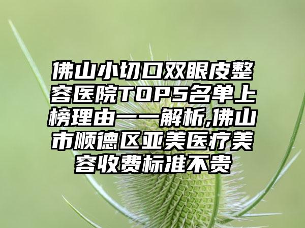 佛山小切口双眼皮整容医院TOP5名单上榜理由一一解析,佛山市顺德区亚美医疗美容收费标准不贵