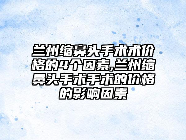 兰州缩鼻头手术术价格的4个因素,兰州缩鼻头手术手术的价格的影响因素