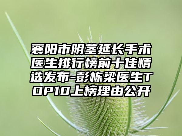 襄阳市阴茎延长手术医生排行榜前十佳精选发布-彭栋梁医生TOP10上榜理由公开