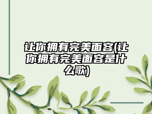 让你拥有理想面容(让你拥有理想面容是什么歌)