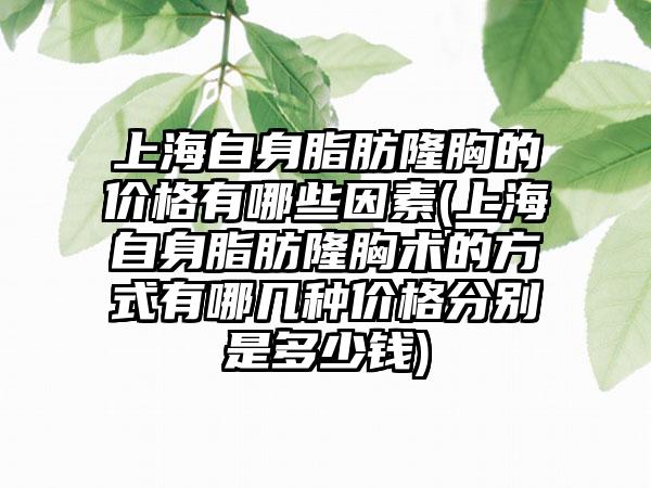 上海自身脂肪隆胸的价格有哪些因素(上海自身脂肪隆胸术的方式有哪几种价格分别是多少钱)