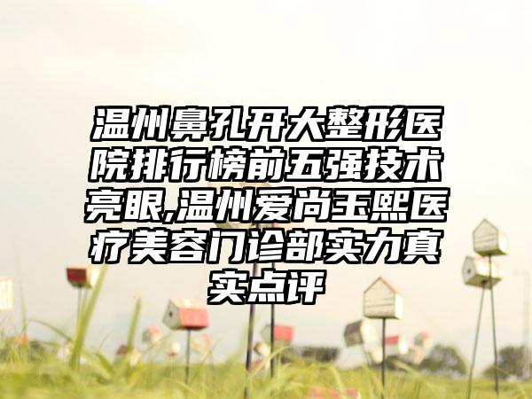 温州鼻孔开大整形医院排行榜前五强技术亮眼,温州爱尚玉熙医疗美容门诊部实力真实点评