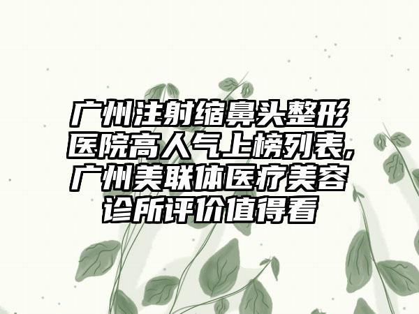 广州注射缩鼻头整形医院高人气上榜列表,广州美联体医疗美容诊所评价值得看