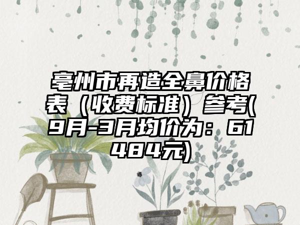 亳州市再造全鼻价格表（收费标准）参考(9月-3月均价为：61484元)