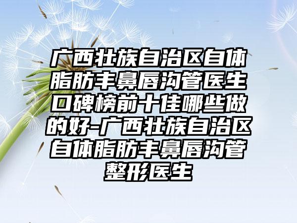 广西壮族自治区自体脂肪丰鼻唇沟管医生口碑榜前十佳哪些做的好-广西壮族自治区自体脂肪丰鼻唇沟管整形医生