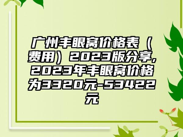 广州丰眼窝价格表（费用）2023版分享,2023年丰眼窝价格为3320元-53422元