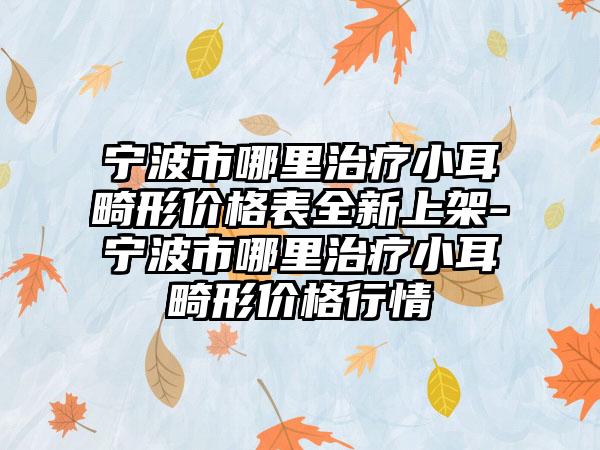 宁波市哪里治疗小耳畸形价格表全新上架-宁波市哪里治疗小耳畸形价格行情