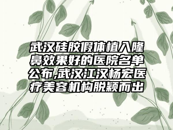 武汉硅胶假体植入隆鼻成果好的医院名单公布,武汉江汉杨宏医疗美容机构脱颖而出