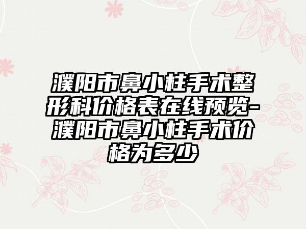 濮阳市鼻小柱手术整形科价格表在线预览-濮阳市鼻小柱手术价格为多少