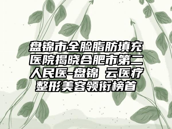 盘锦市全脸脂肪填充医院揭晓合肥市第二人民医-盘锦琇云医疗整形美容领衔榜首