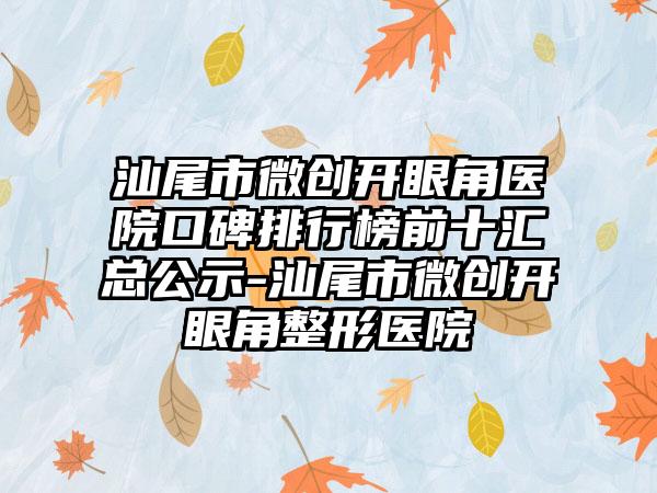 汕尾市微创开眼角医院口碑排行榜前十汇总公示-汕尾市微创开眼角整形医院