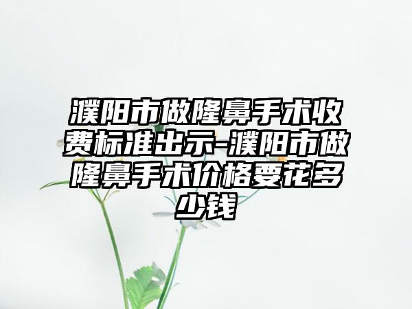 濮阳市做隆鼻手术收费标准出示-濮阳市做隆鼻手术价格要花多少钱