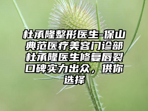 杜承隆整形医生-保山典范医疗美容门诊部杜承隆医生修复唇裂口碑实力出众，供你选择