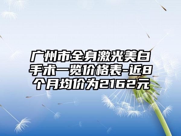 广州市全身激光美白手术一览价格表-近8个月均价为2162元