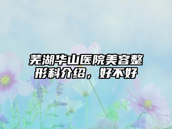 芜湖华山医院美容整形科介绍，好不好